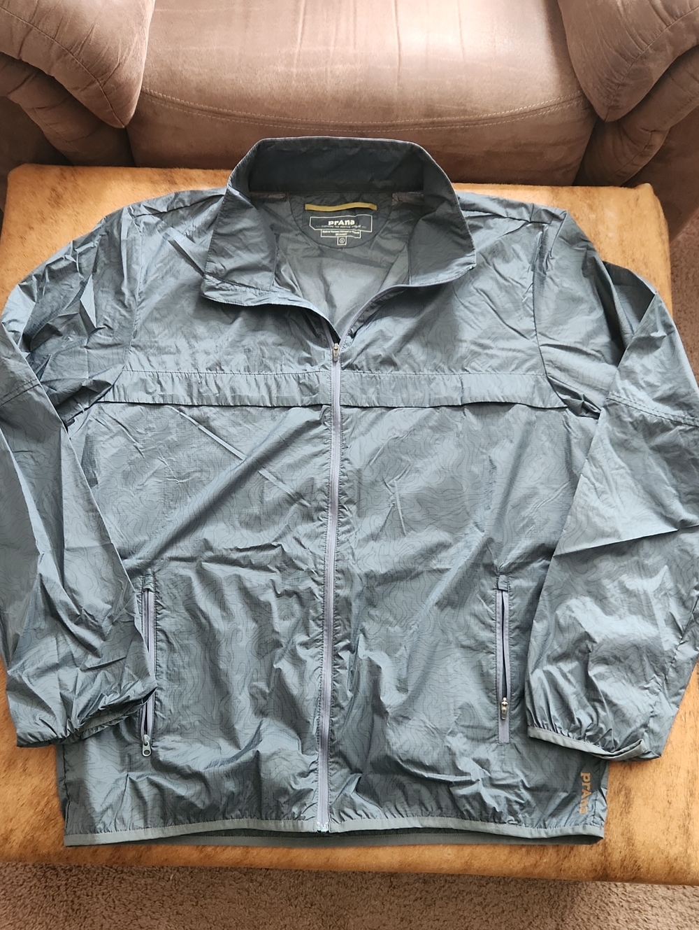 Prana Lightweight Water Resistant Packable Rain Jacket Topography Map Print Sz L
